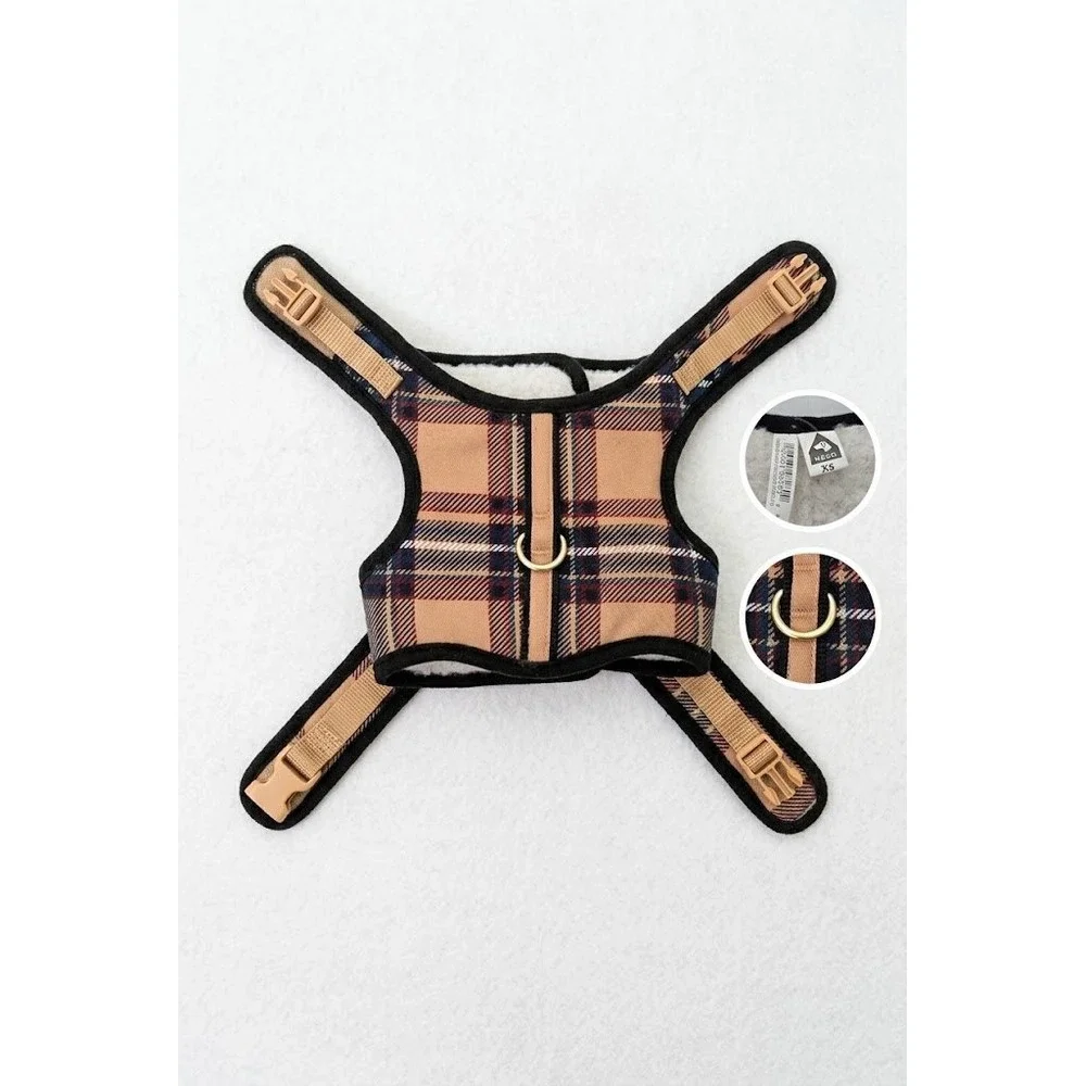 HEAD Dog Vest Harness Size XS Tan Plaid Sherpa Lined Pet Puppy Step In
